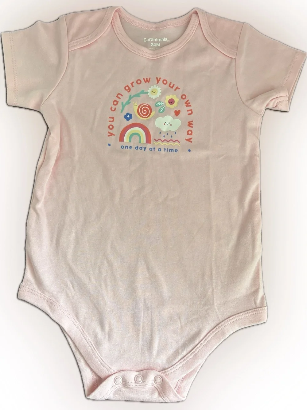 NWOT 100% Cotton Pink Short Sleeve Baby Bodysuit Onesie Rainbow Nature Graphic